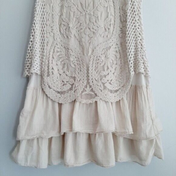 Made in Italy Tunic Top Lace & Rufffle Cream Sz 2 Flawed - Picture 4 of 15